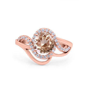 14K Rose Gold 1.49ct Art Deco Round 7mm G SI Natural Morganite Diamond Engagement Wedding Ring Size 6.5